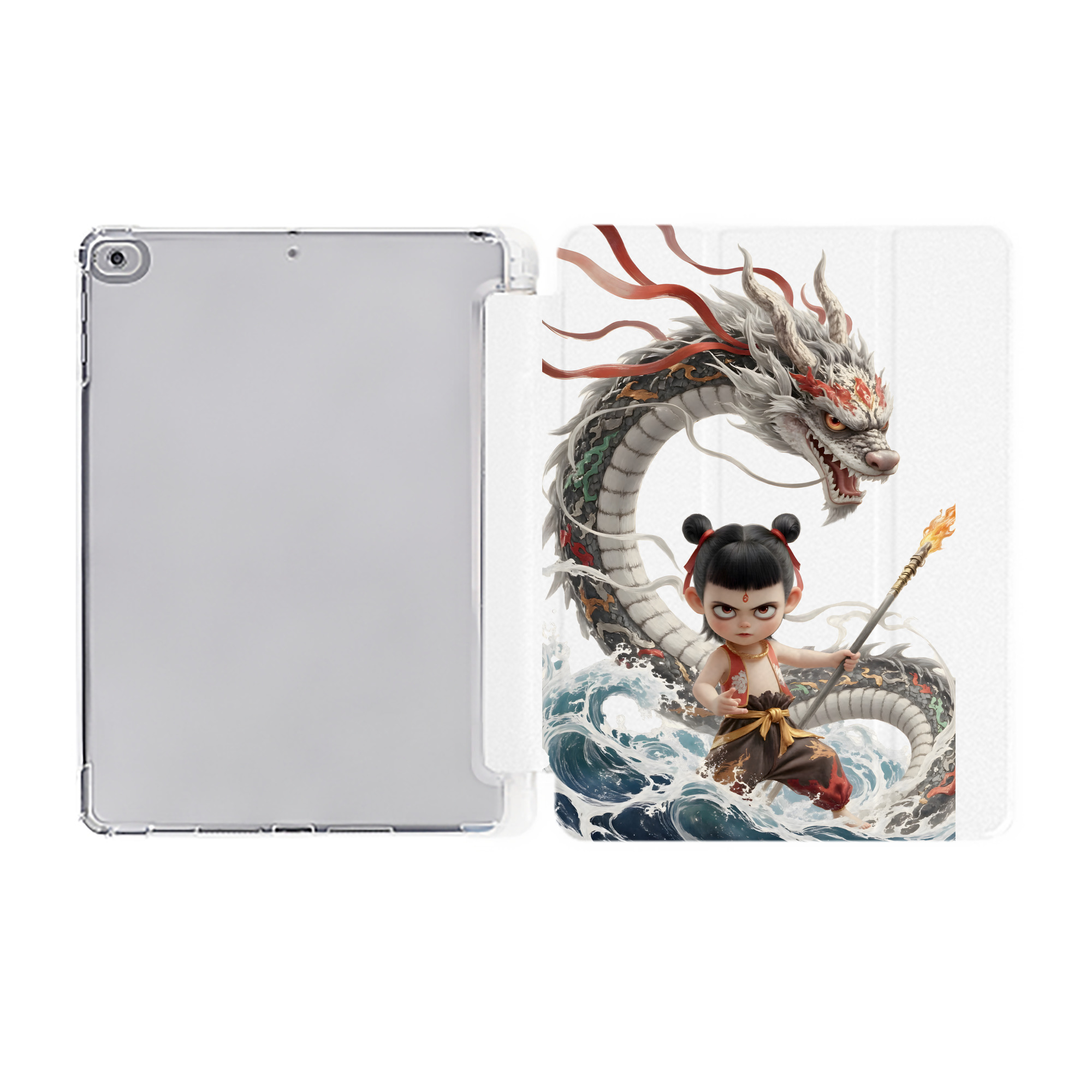 Ne Zha 2 ナタ 魔童の大暴れ IPad ケース ペン収納付き 三つ折りスタンド PUレザー×シリコン 対応機種9.5/10.5/10.9インチ